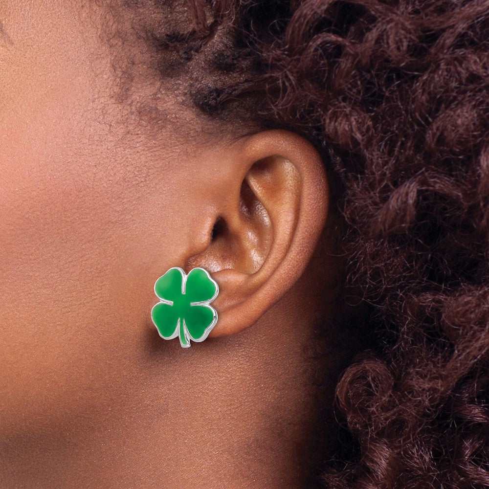 FJC Finejewelers 925 Sterling Silver Button Rhodium Platedd Enamel 4 Leaf Clover Post Earrings 9 x 8 mm