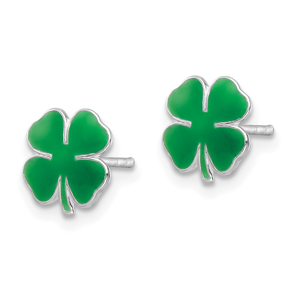 FJC Finejewelers 925 Sterling Silver Button Rhodium Platedd Enamel 4 Leaf Clover Post Earrings 9 x 8 mm