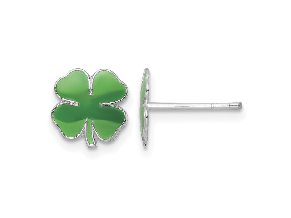 FJC Finejewelers 925 Sterling Silver Button Rhodium Platedd Enamel 4 Leaf Clover Post Earrings 9 x 8 mm