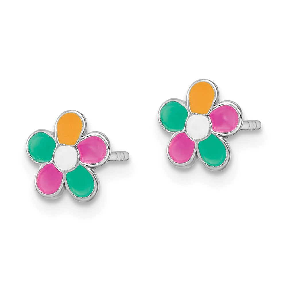 FJC Finejewelers 925 Sterling Silver Button Rhodium Platedd Enameled Flower Post Earrings 6 x 7 mm