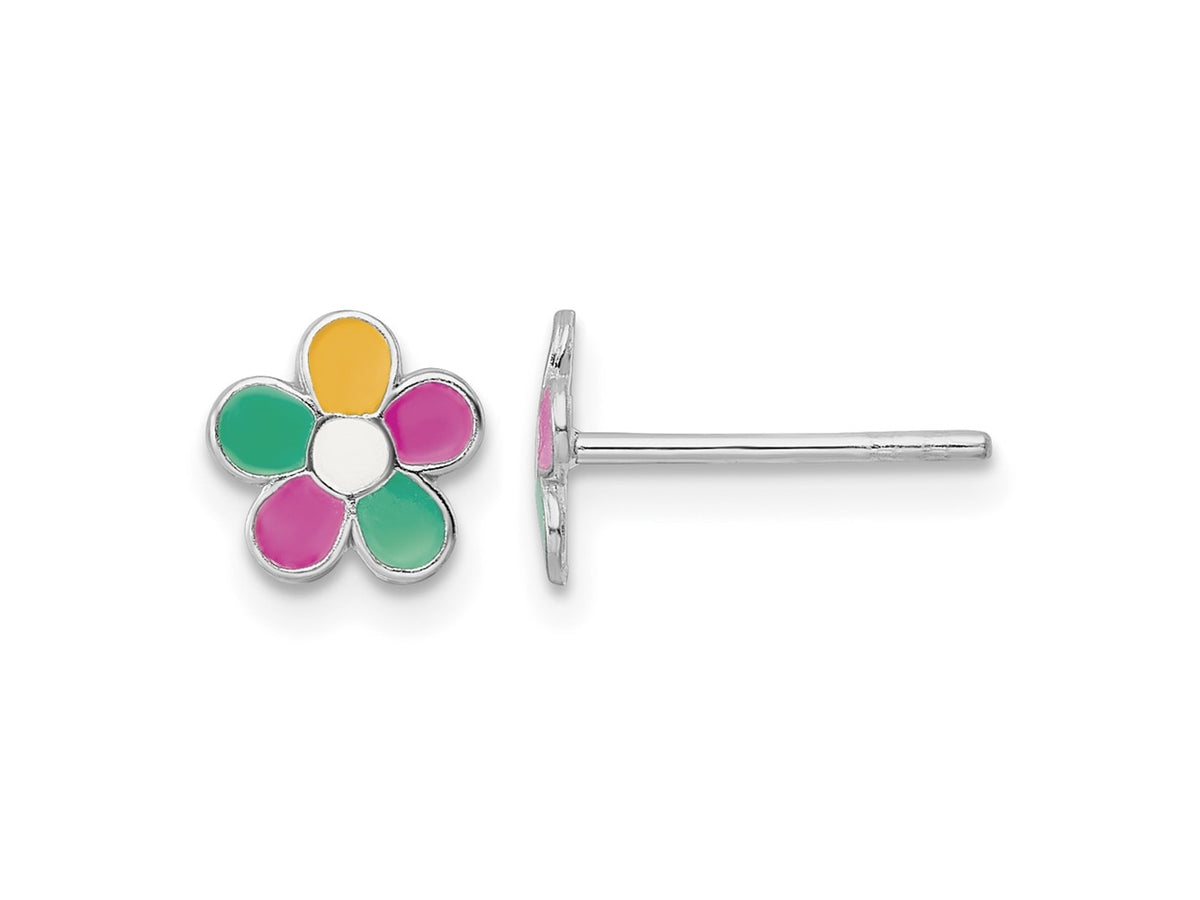 FJC Finejewelers 925 Sterling Silver Button Rhodium Platedd Enameled Flower Post Earrings 6 x 7 mm