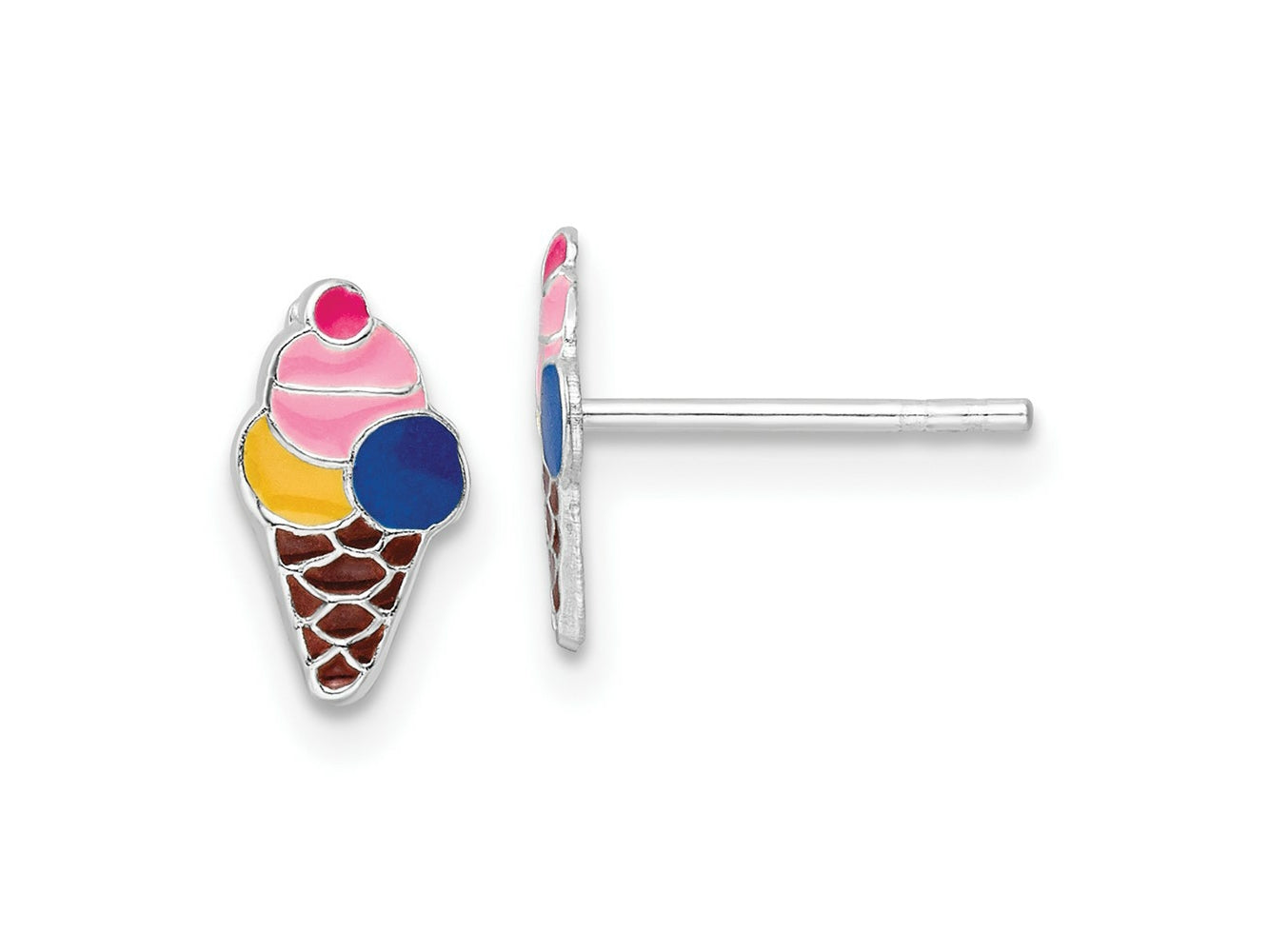 FJC Finejewelers 925 Sterling Silver Button  Enamel Kids Ice Cream Cone Post Earrings 9 x 5 mm