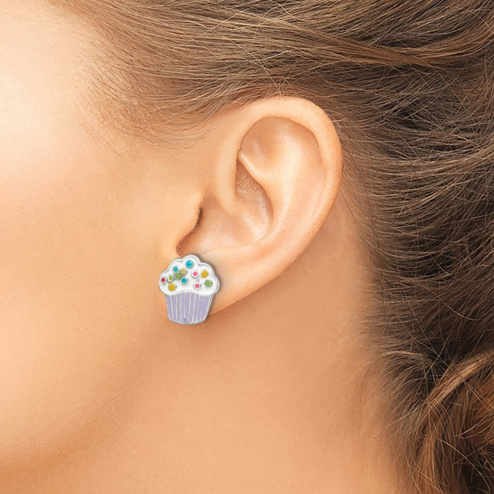 FJC Finejewelers 925 Sterling Silver Button Rhodium Platedd Enamel Cupcake Post Earrings 7 x 7 mm