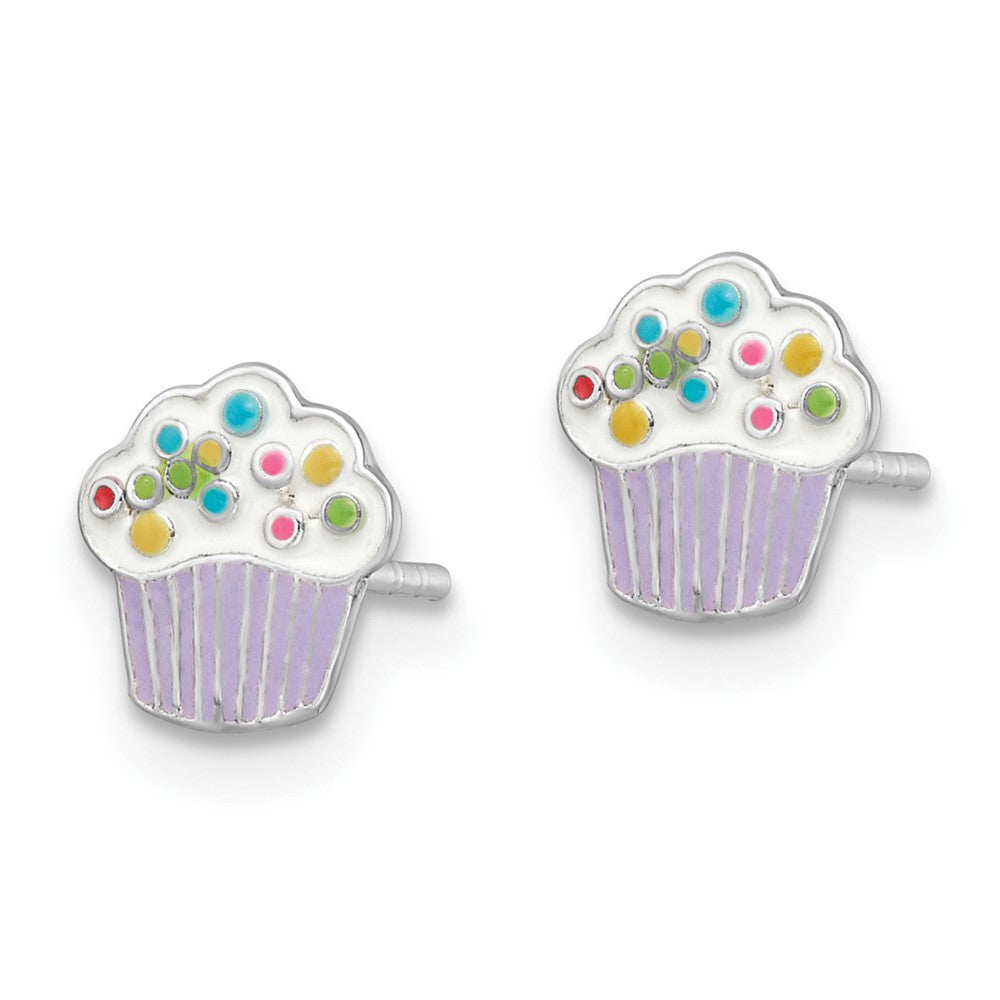 FJC Finejewelers 925 Sterling Silver Button Rhodium Platedd Enamel Cupcake Post Earrings 7 x 7 mm