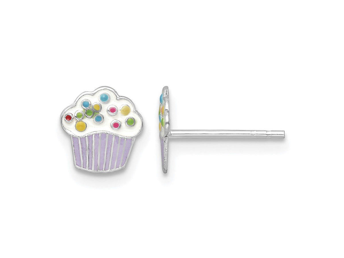 FJC Finejewelers 925 Sterling Silver Button Rhodium Platedd Enamel Cupcake Post Earrings 7 x 7 mm