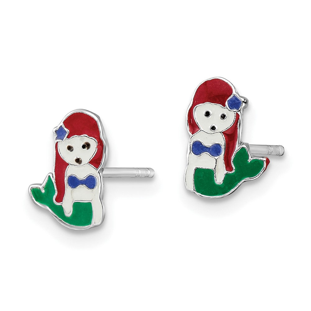 FJC Finejewelers 925 Sterling Silver Button d Enameled Multi-color Mermaid Post Earrings 9 x 6 mm