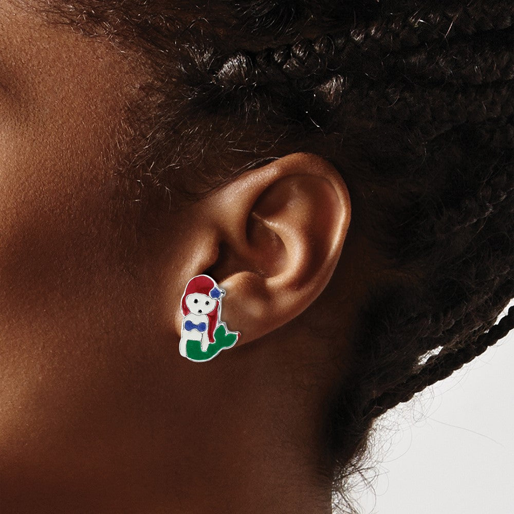 FJC Finejewelers 925 Sterling Silver Button d Enameled Multi-color Mermaid Post Earrings 9 x 6 mm