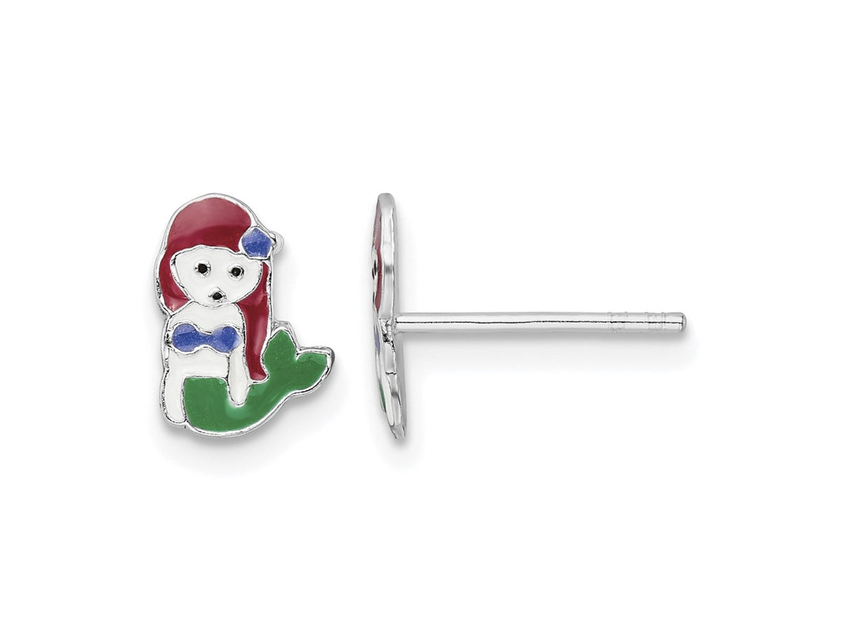 FJC Finejewelers 925 Sterling Silver Button d Enameled Multi-color Mermaid Post Earrings 9 x 6 mm