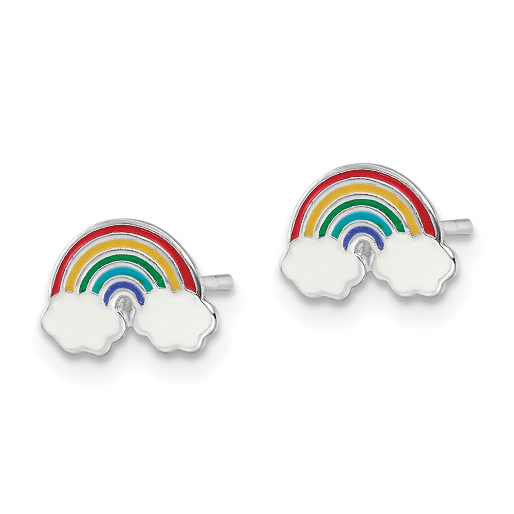 FJC Finejewelers 925 Sterling Silver Button d Enameled Rainbow with Clouds Post Earrings 6 x 9 mm