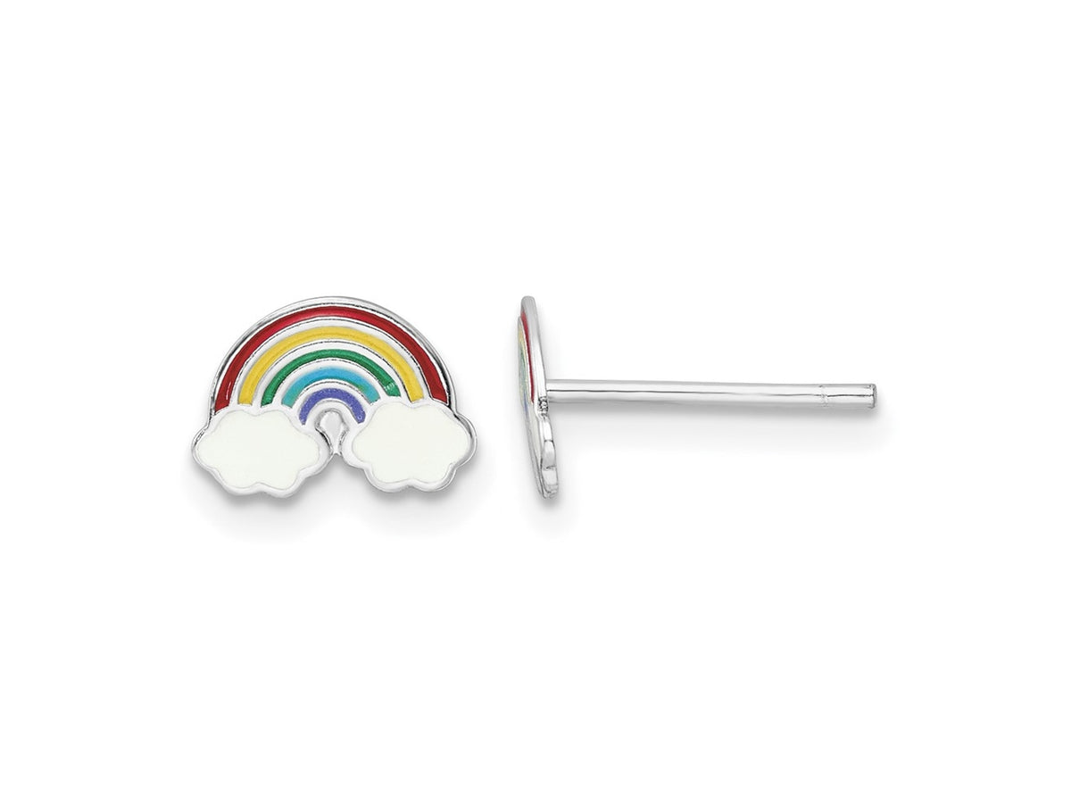 FJC Finejewelers 925 Sterling Silver Button d Enameled Rainbow with Clouds Post Earrings 6 x 9 mm