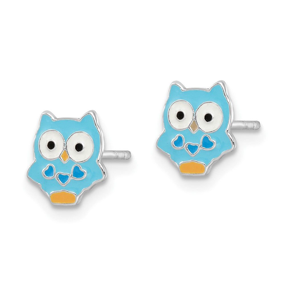 FJC Finejewelers 925 Sterling Silver Button Rhodium Platedd Enameled Blue Owl Post Earrings 8 x 8 mm