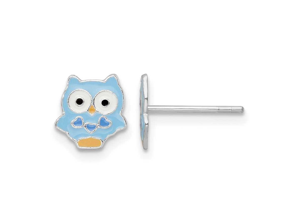 FJC Finejewelers 925 Sterling Silver Button Rhodium Platedd Enameled Blue Owl Post Earrings 8 x 8 mm