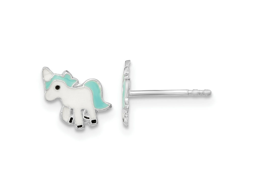 FJC Finejewelers 925 Sterling Silver Button  Polished Enameled Unicorn Post Earrings 9 x 8 mm