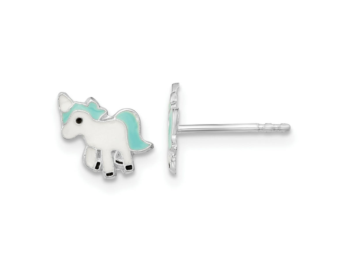 FJC Finejewelers 925 Sterling Silver Button  Polished Enameled Unicorn Post Earrings 9 x 8 mm