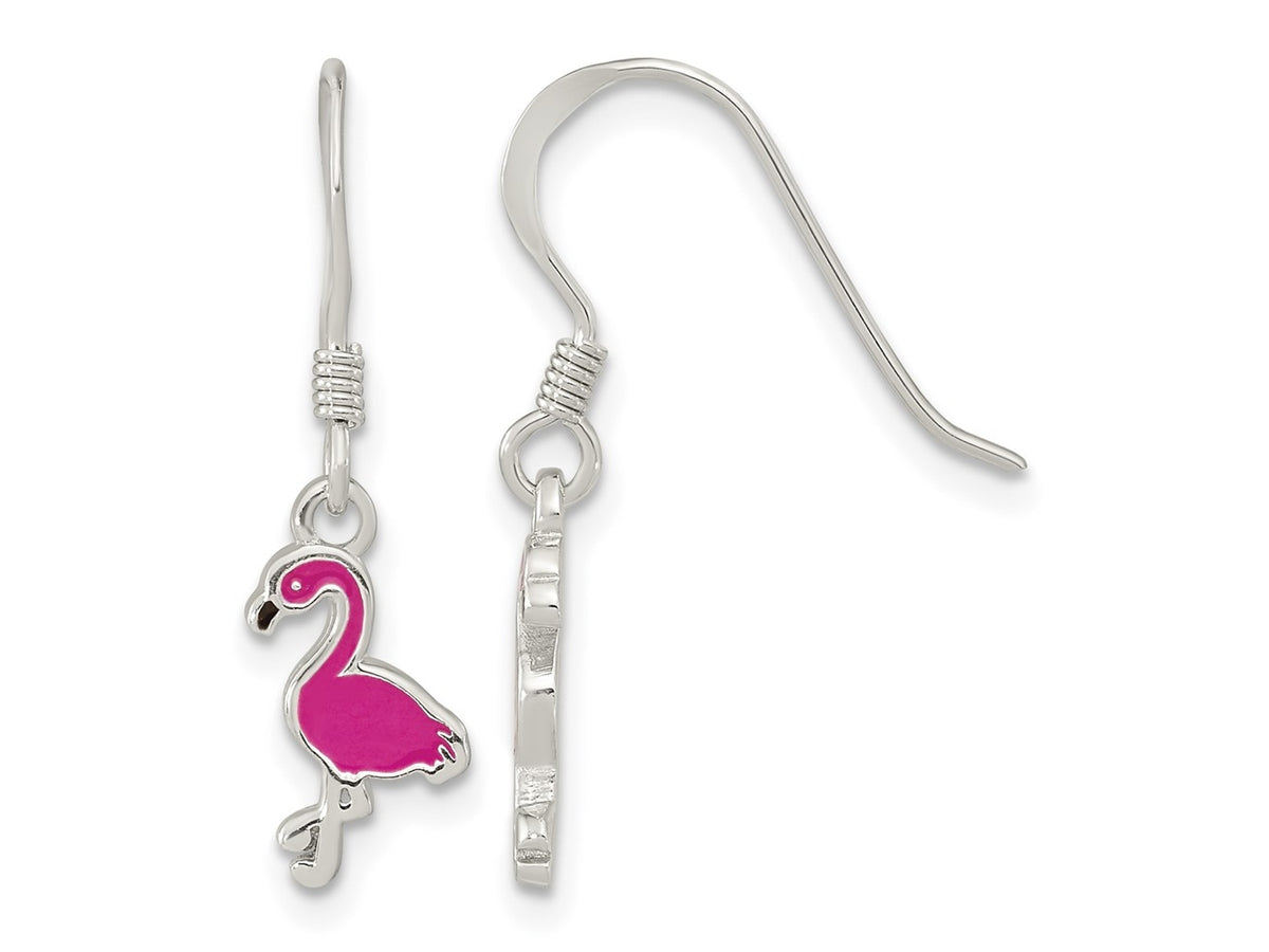 FJC Finejewelers 925 Sterling Silver Rhodium Plated Enameled Hot Pink Flamingo Dangle Earrings 25 x 7 mm