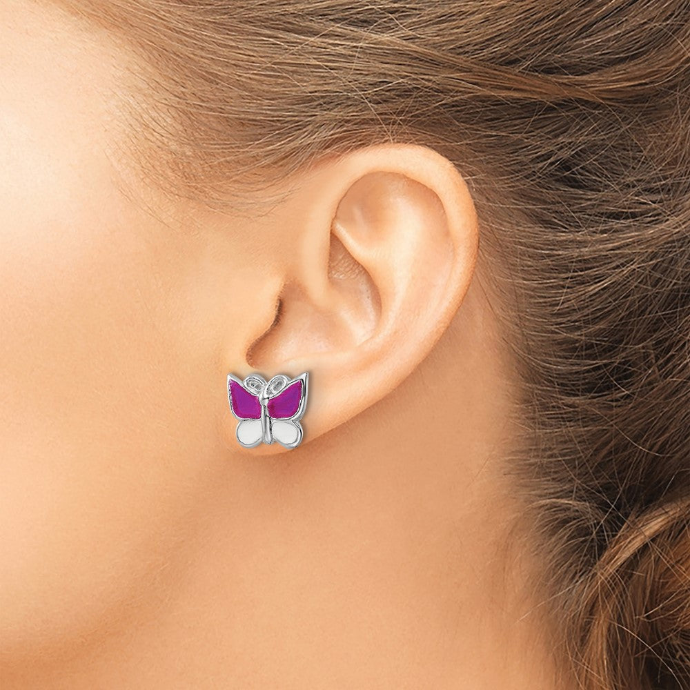 FJC Finejewelers 925 Sterling Silver Button Rhodium Platedd Enameled Butterfly Post Earrings 6 x 7 mm