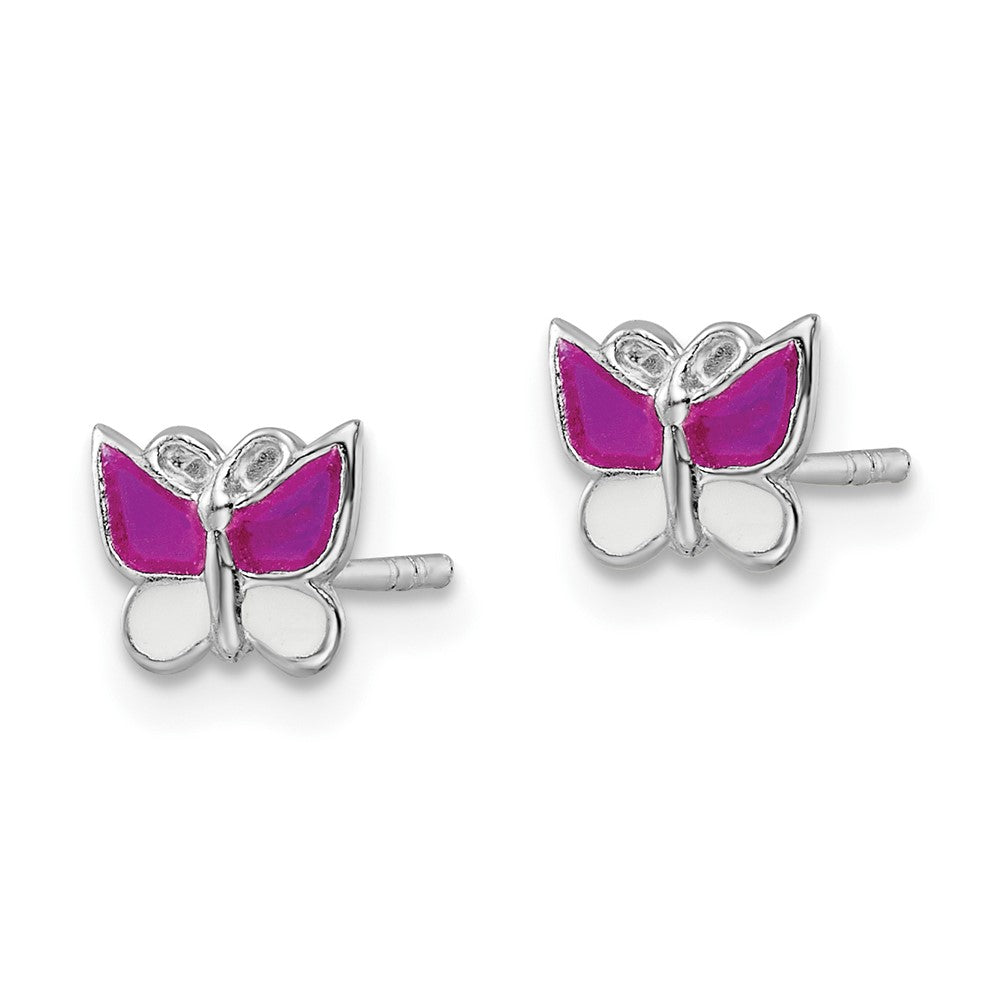 FJC Finejewelers 925 Sterling Silver Button Rhodium Platedd Enameled Butterfly Post Earrings 6 x 7 mm