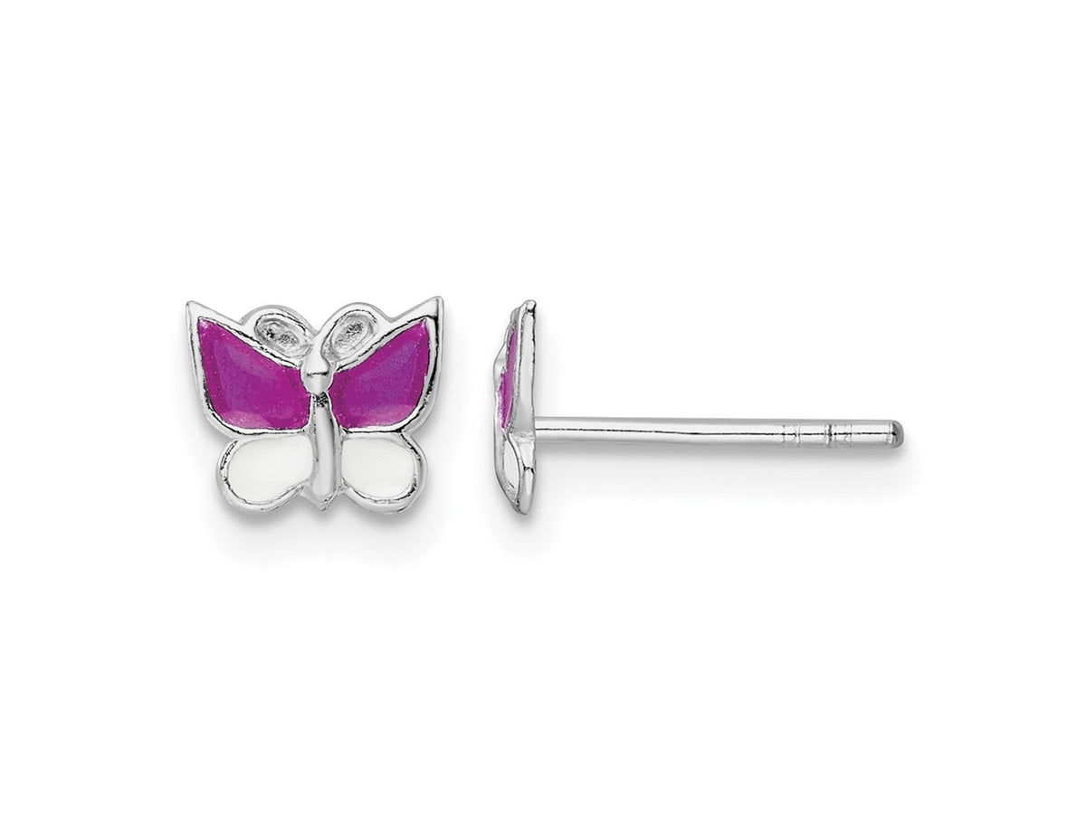 FJC Finejewelers 925 Sterling Silver Button Rhodium Platedd Enameled Butterfly Post Earrings 6 x 7 mm