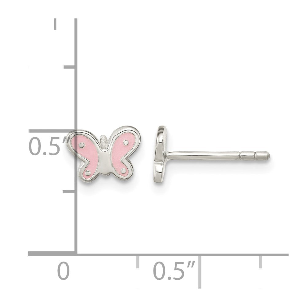 FJC Finejewelers 925 Sterling Silver Button RH-pltd Polish Pink Enamel Butterfly Petite Post Earrings 5 x 7 mm