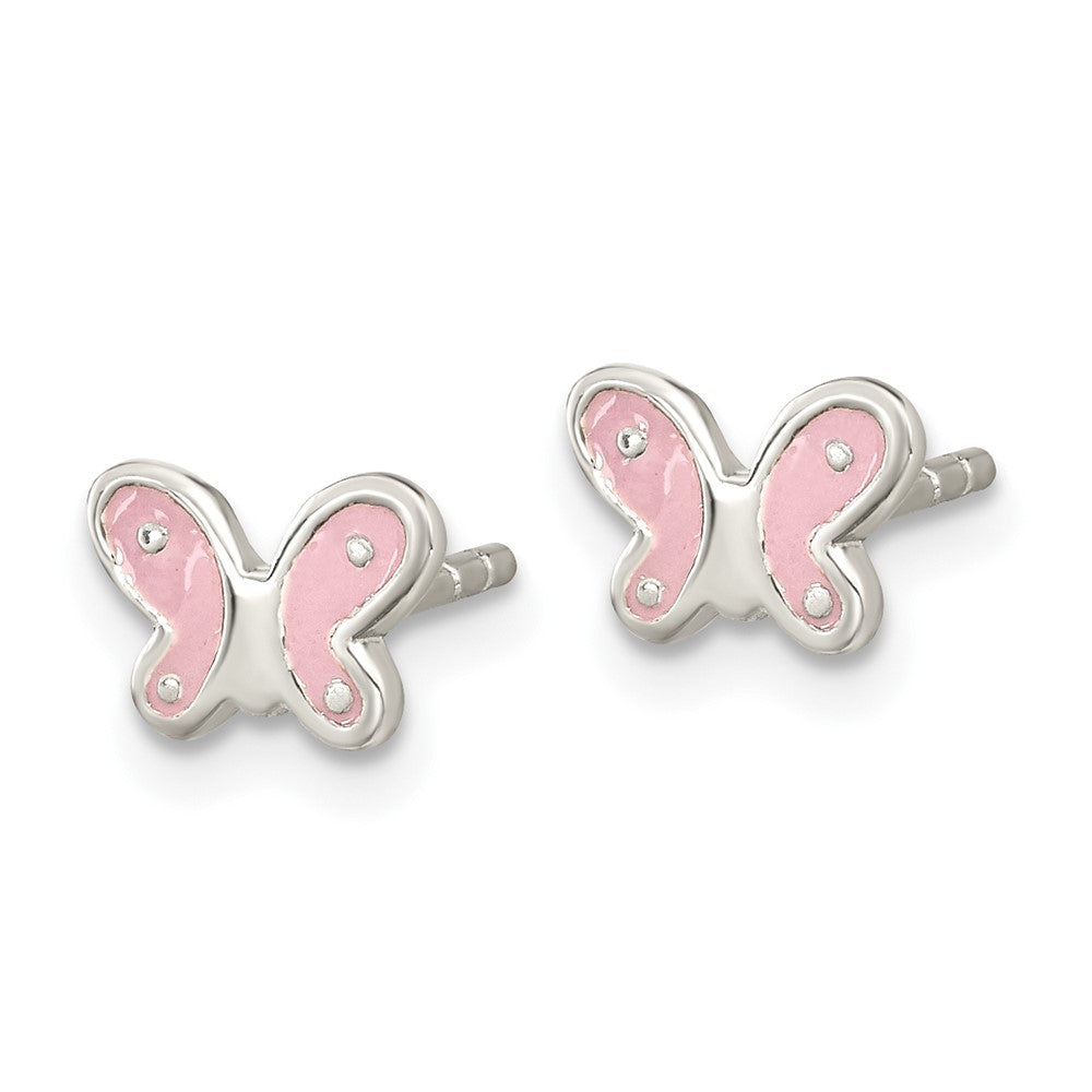 FJC Finejewelers 925 Sterling Silver Button RH-pltd Polish Pink Enamel Butterfly Petite Post Earrings 5 x 7 mm