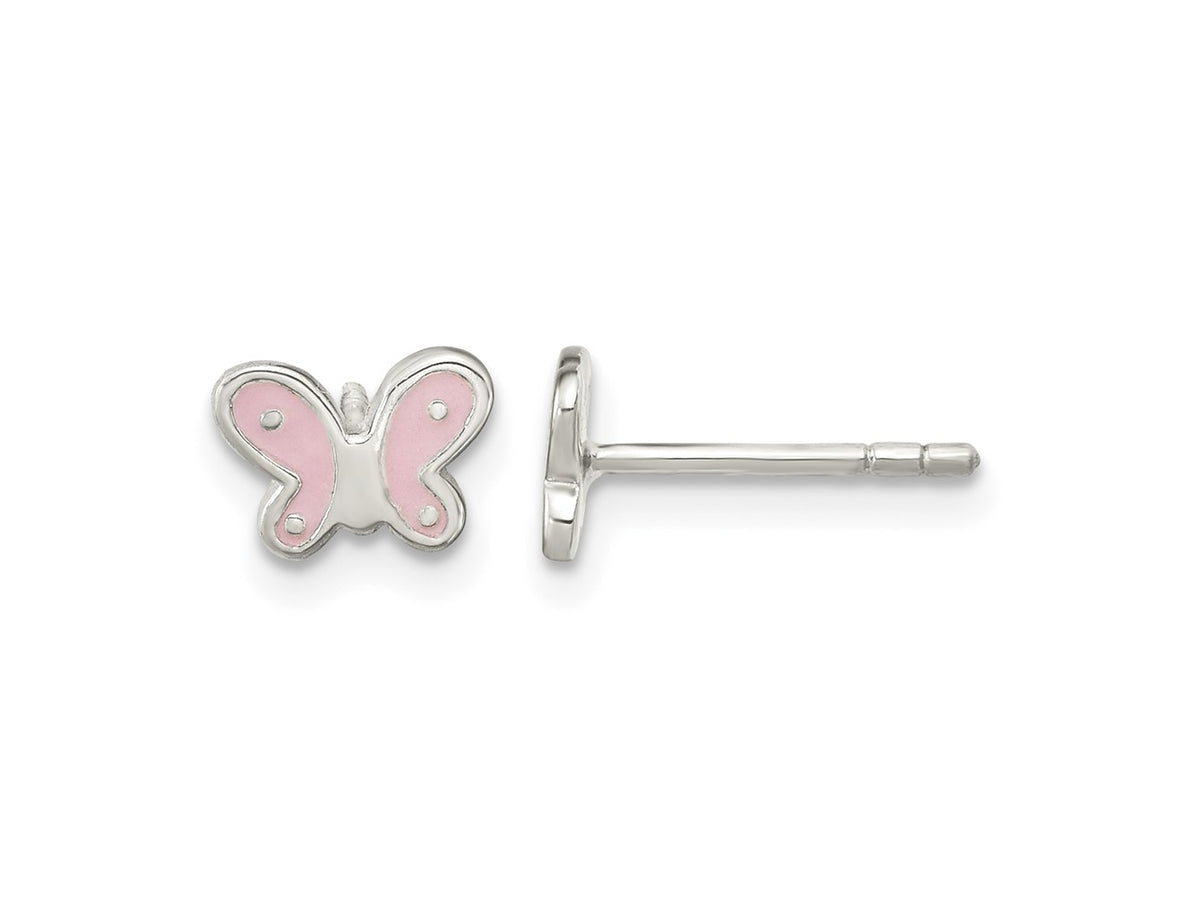 FJC Finejewelers 925 Sterling Silver Button RH-pltd Polish Pink Enamel Butterfly Petite Post Earrings 5 x 7 mm
