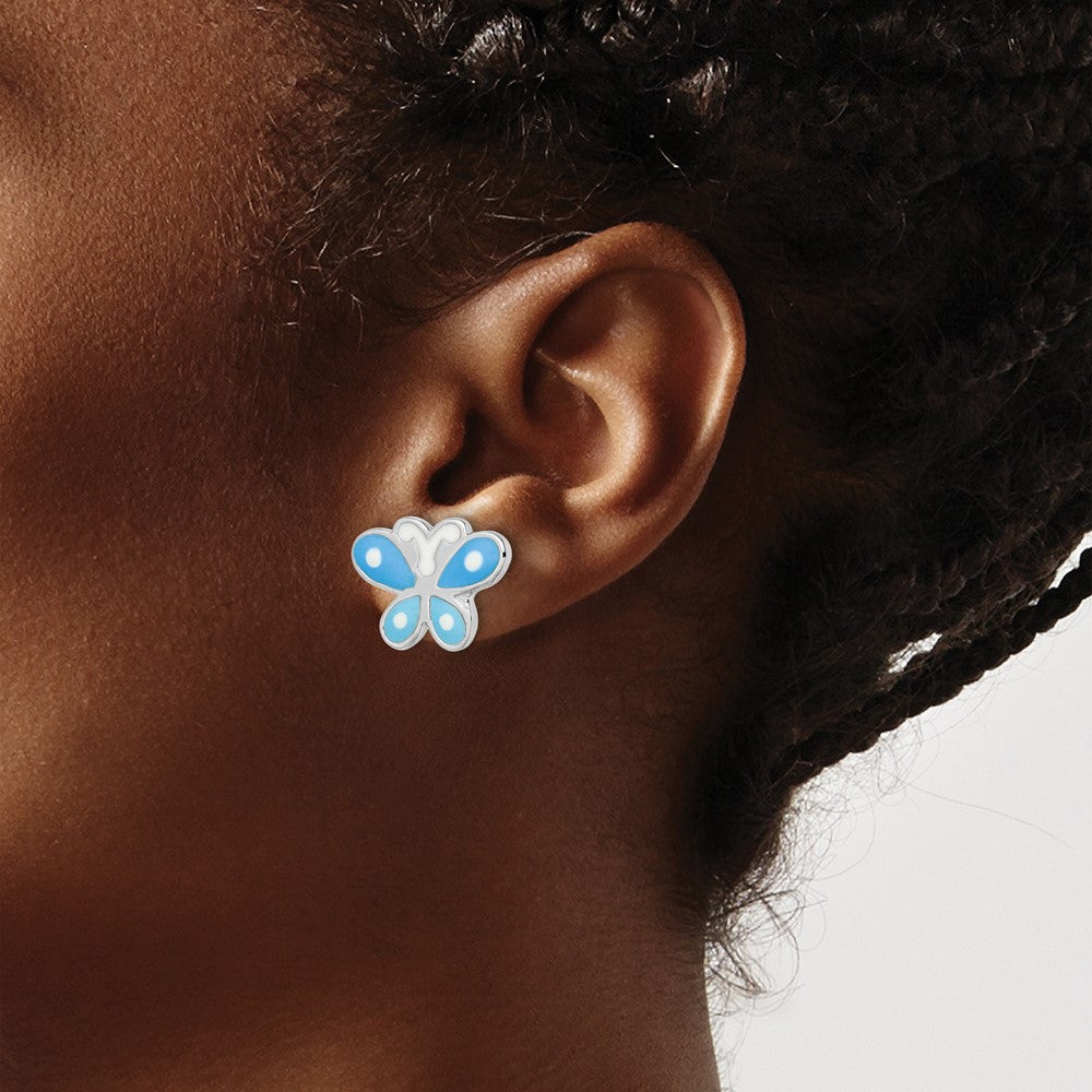 FJC Finejewelers 925 Sterling Silver Button d Blue Enameled Butterfly Post Earrings 6 x 8 mm