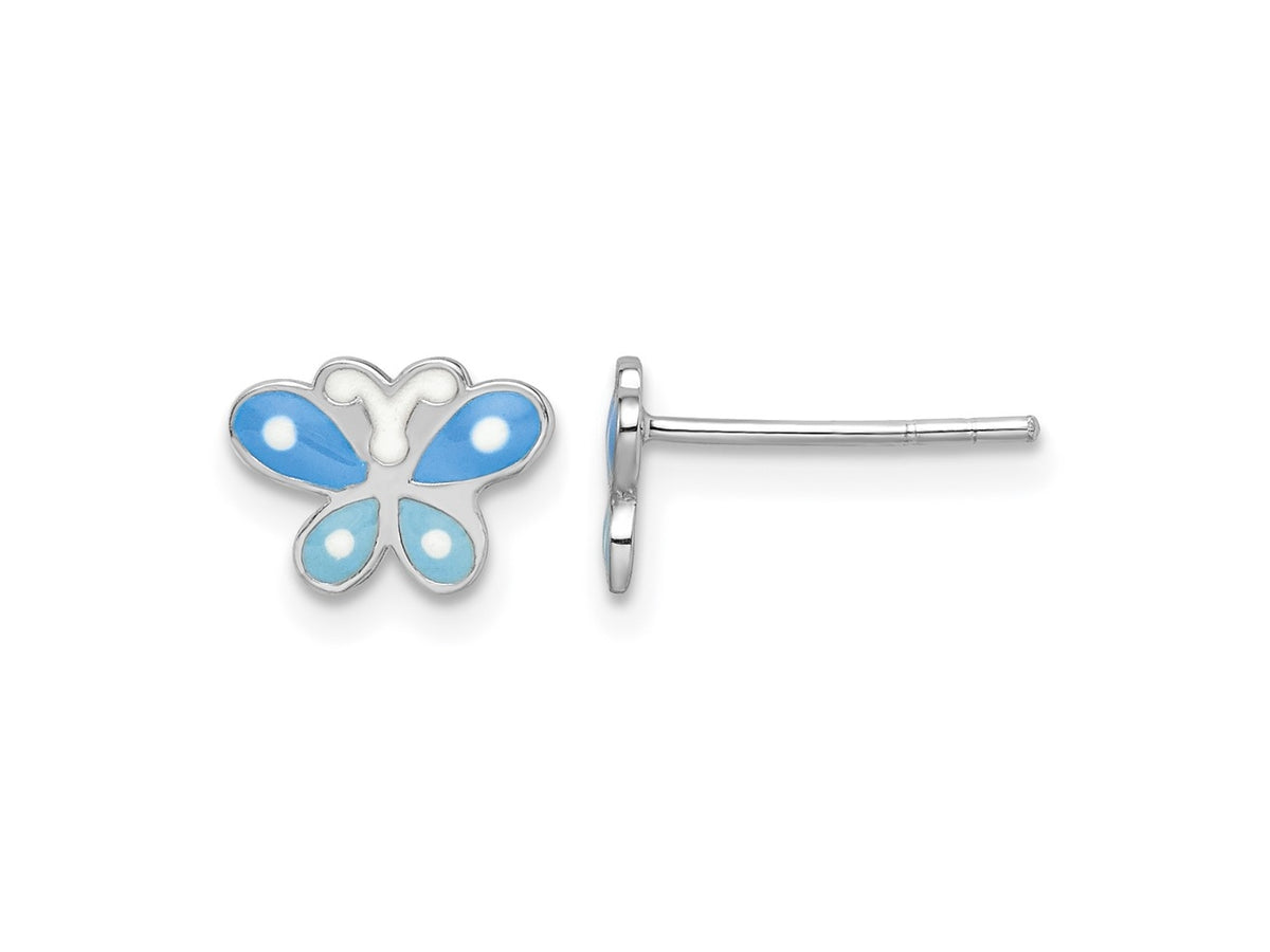 FJC Finejewelers 925 Sterling Silver Button d Blue Enameled Butterfly Post Earrings 6 x 8 mm