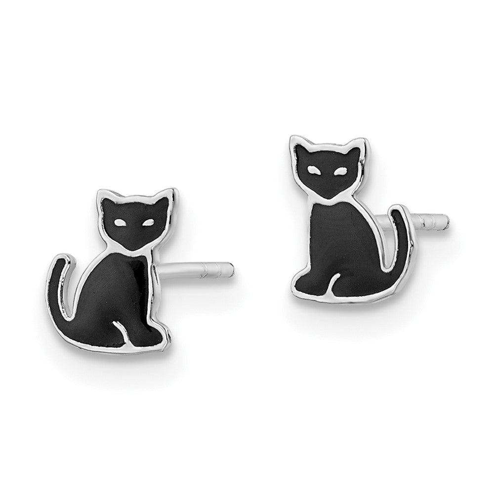 FJC Finejewelers 925 Sterling Silver Button  Polished Black Enameled Cat Post Earrings 6 x 5 mm