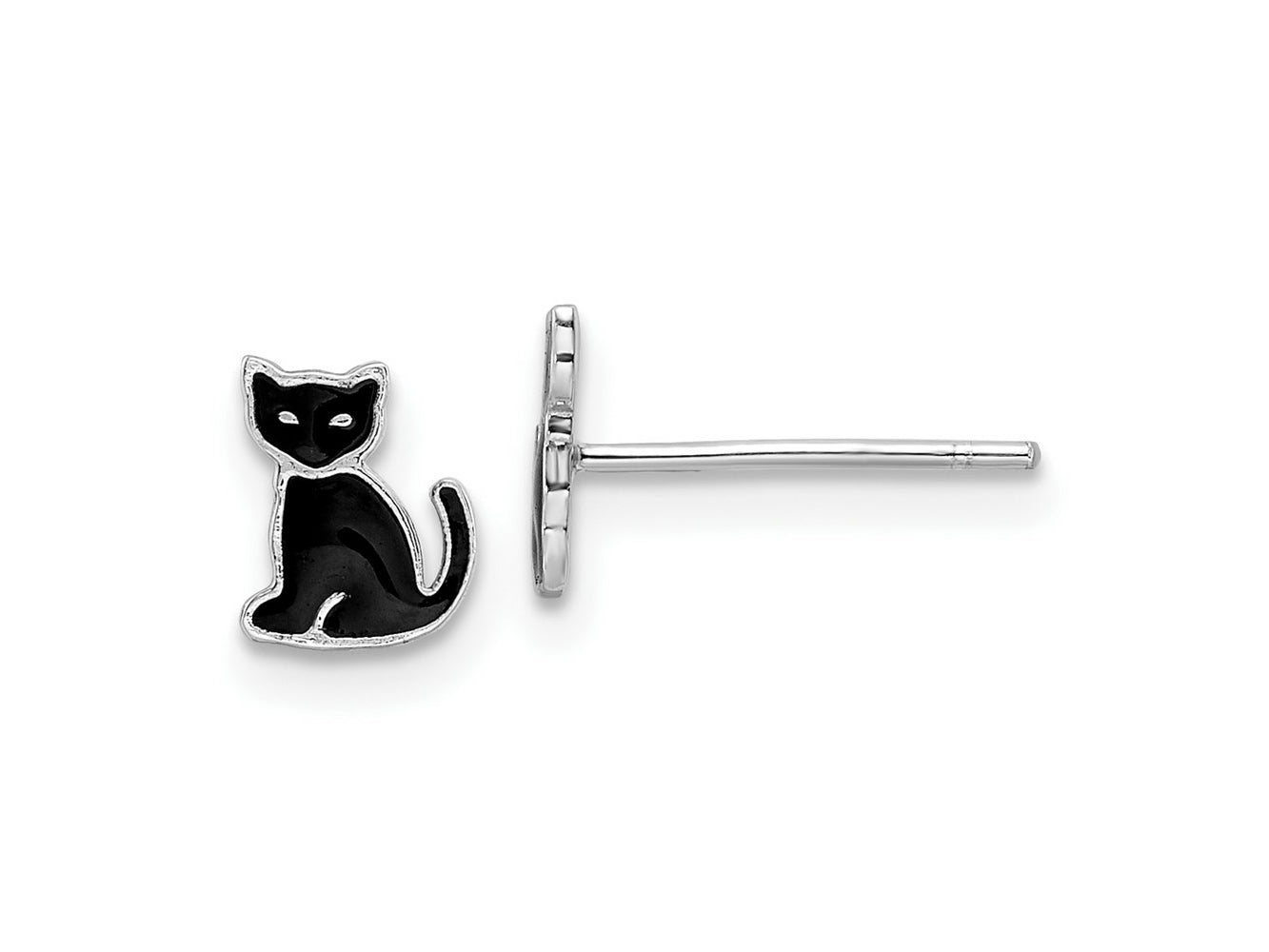 FJC Finejewelers 925 Sterling Silver Button  Polished Black Enameled Cat Post Earrings 6 x 5 mm