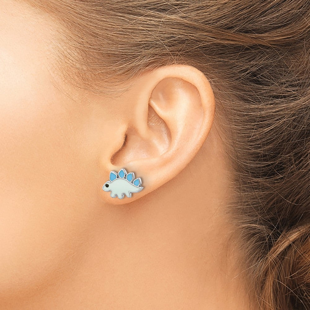 FJC Finejewelers 925 Sterling Silver Button Rhodium Plated Enameled Dinosaur Post Earrings 5 x 7 mm