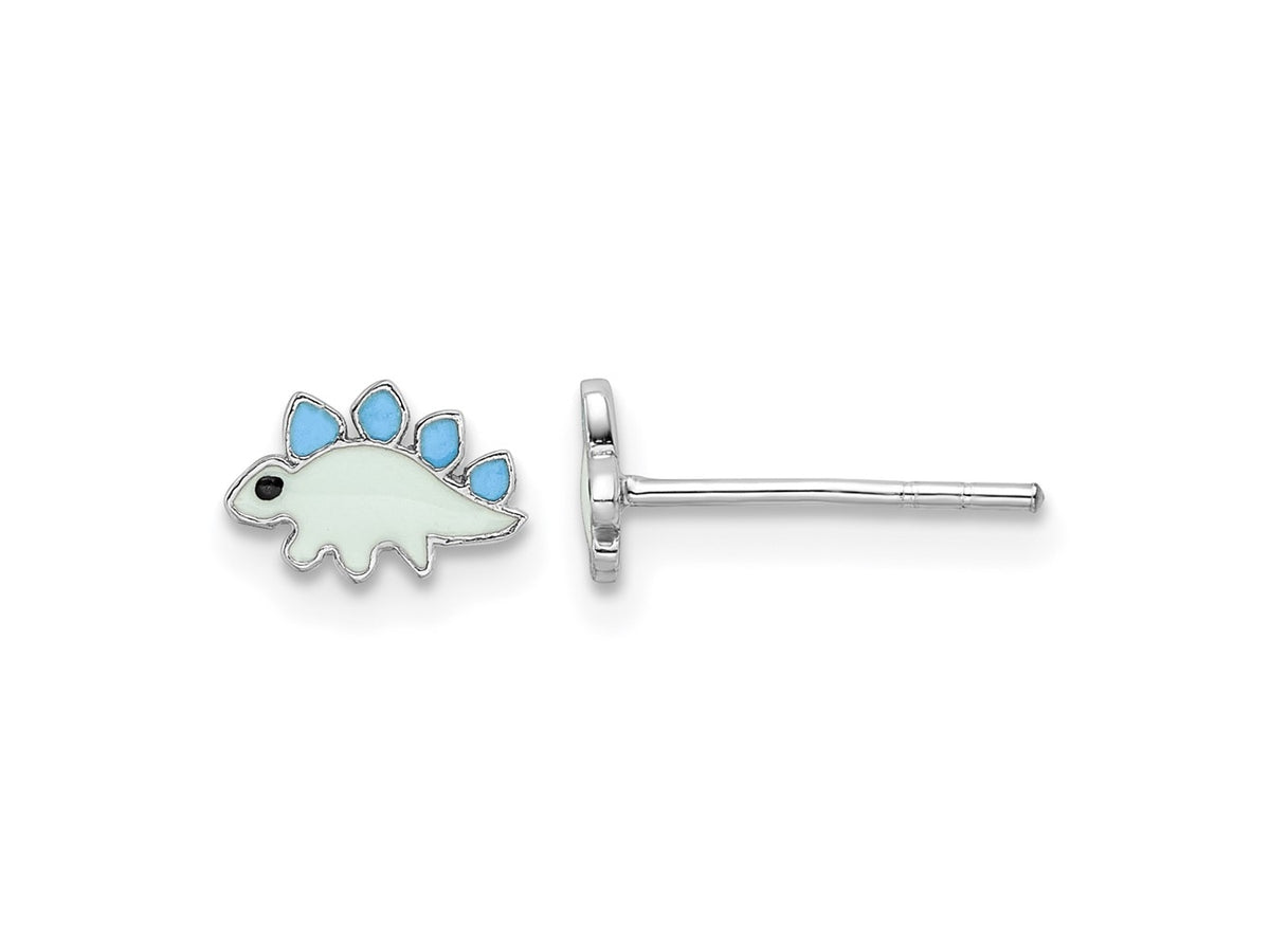 FJC Finejewelers 925 Sterling Silver Button Rhodium Plated Enameled Dinosaur Post Earrings 5 x 7 mm
