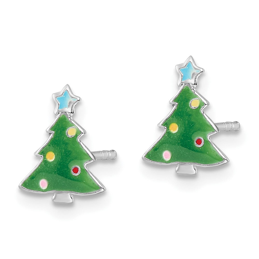 FJC Finejewelers 925 Sterling Silver Button  Enamel Kids Christmas Tree Post Earrings 10 x 8 mm