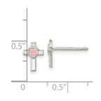 FJC Finejewelers 925 Sterling Silver Button Rhodium Plated Cross Pink Enamel Heart Post Earrings 8 x 6 mm