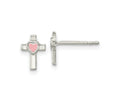 FJC Finejewelers 925 Sterling Silver Button Rhodium Plated Cross Pink Enamel Heart Post Earrings 8 x 6 mm
