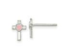 FJC Finejewelers 925 Sterling Silver Button Rhodium Plated Cross Pink Enamel Heart Post Earrings 8 x 6 mm