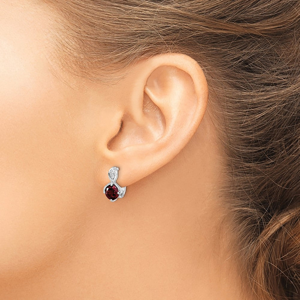 FJC Finejewelers 925 Sterling Silver Dangle Garnet and White Topaz Hinged Earrings 13 mm