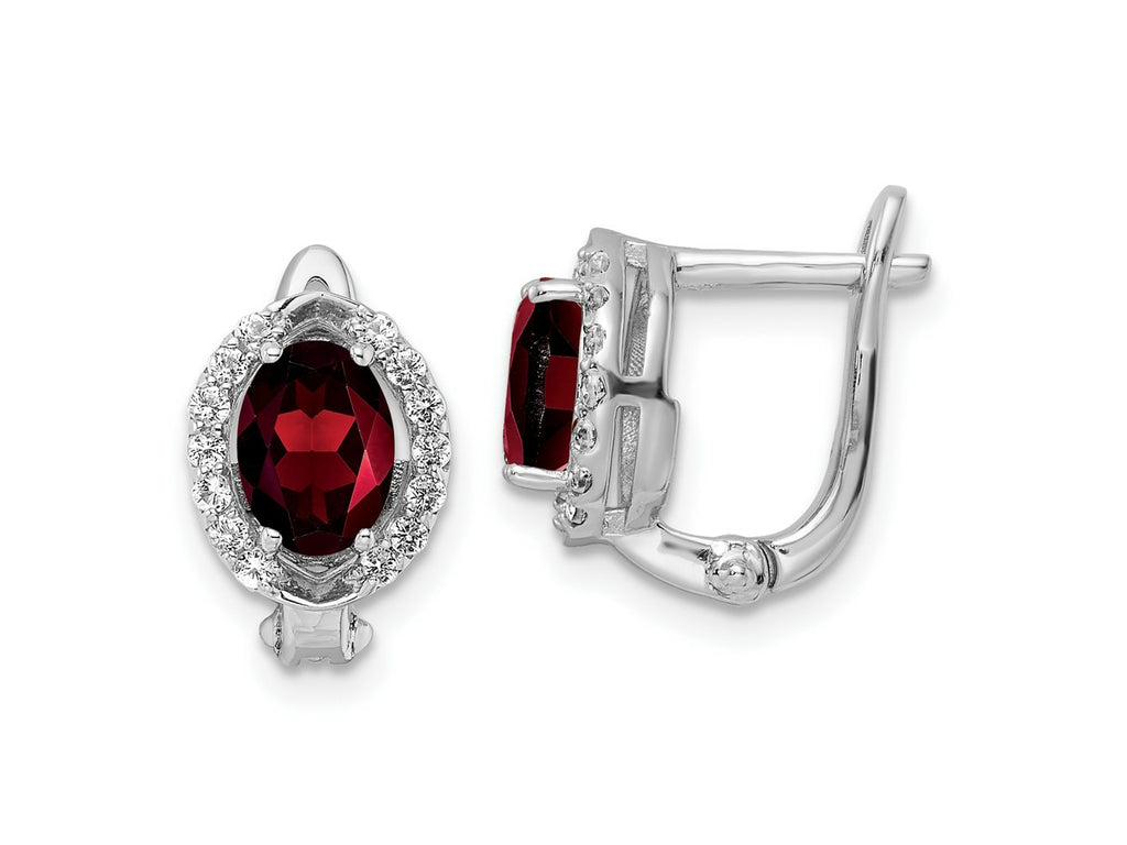 FJC Finejewelers 925 Sterling Silver Dangle Garnet and White Topaz Oval Hinged Earrings 10 mm