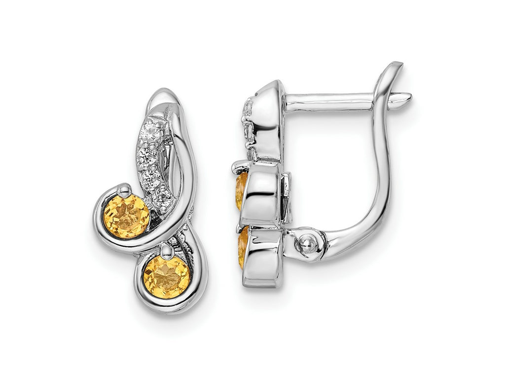 FJC Finejewelers 925 Sterling Silver Dangle Citrine and White Topaz Swirl Hinged Earring 13 mm