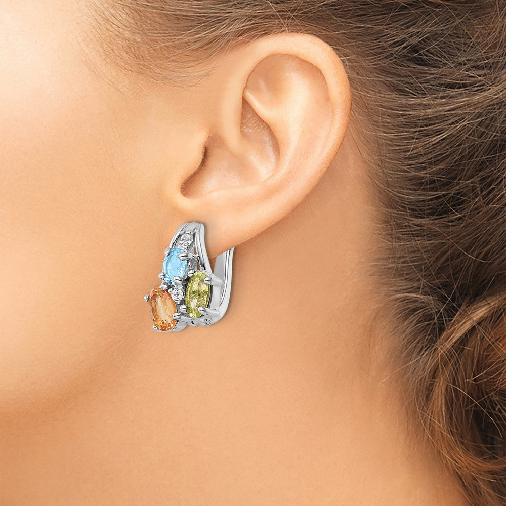 FJC Finejewelers 925 Sterling Silver Dangle Peridot Citrine Blue and White Topaz Hinged Earrings 12 mm
