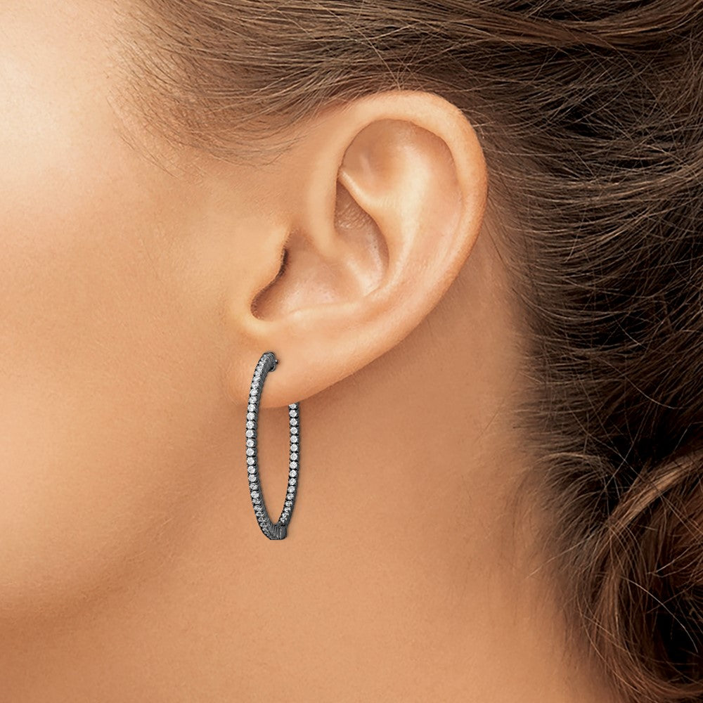FJC Finejewelers 925 Sterling Silver Black Rhodium Plated In and Out CZ Round Hoop Earrings 33 x 34 mm