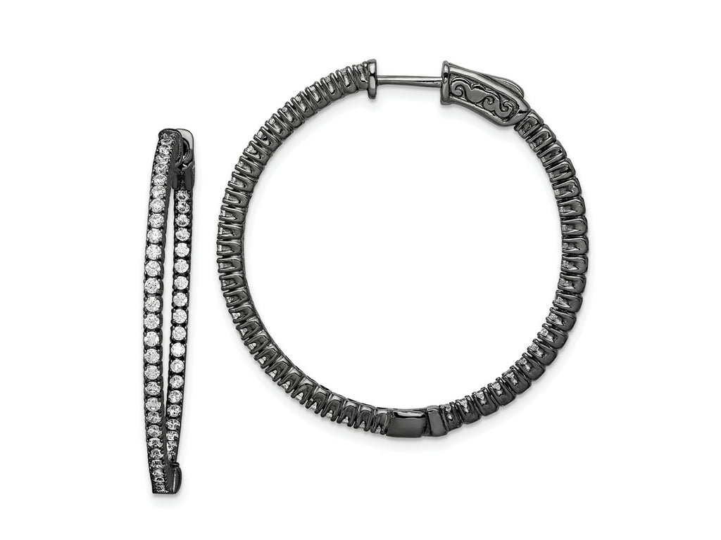 FJC Finejewelers 925 Sterling Silver Black Rhodium Plated In and Out CZ Round Hoop Earrings 33 x 34 mm