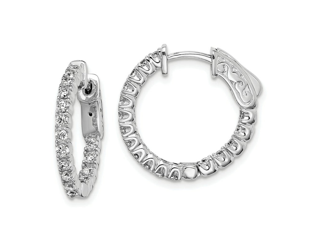 FJC Finejewelers 925 Sterling Silver Rhodium Plated CZ In and Out Round Hinged Hoop Earrings 19 x 20 mm