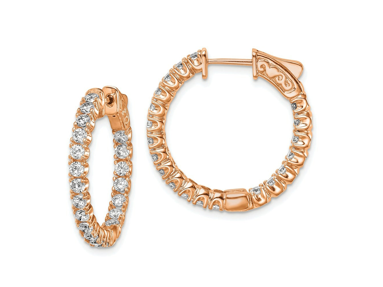 FJC Finejewelers 925 Sterling Silver Rose-tone CZ In and Out Hoop Earrings 23 x 25 mm