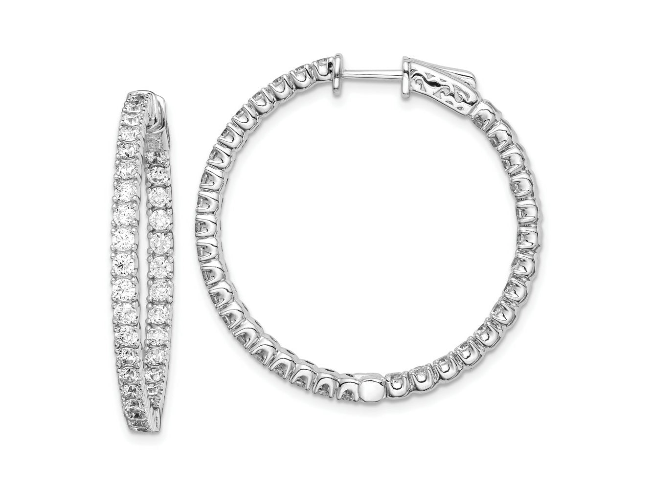 FJC Finejewelers 925 Sterling Silver Rhodium Plated CZ In and Out Round Hinged Hoop Earrings 34 x 33 mm