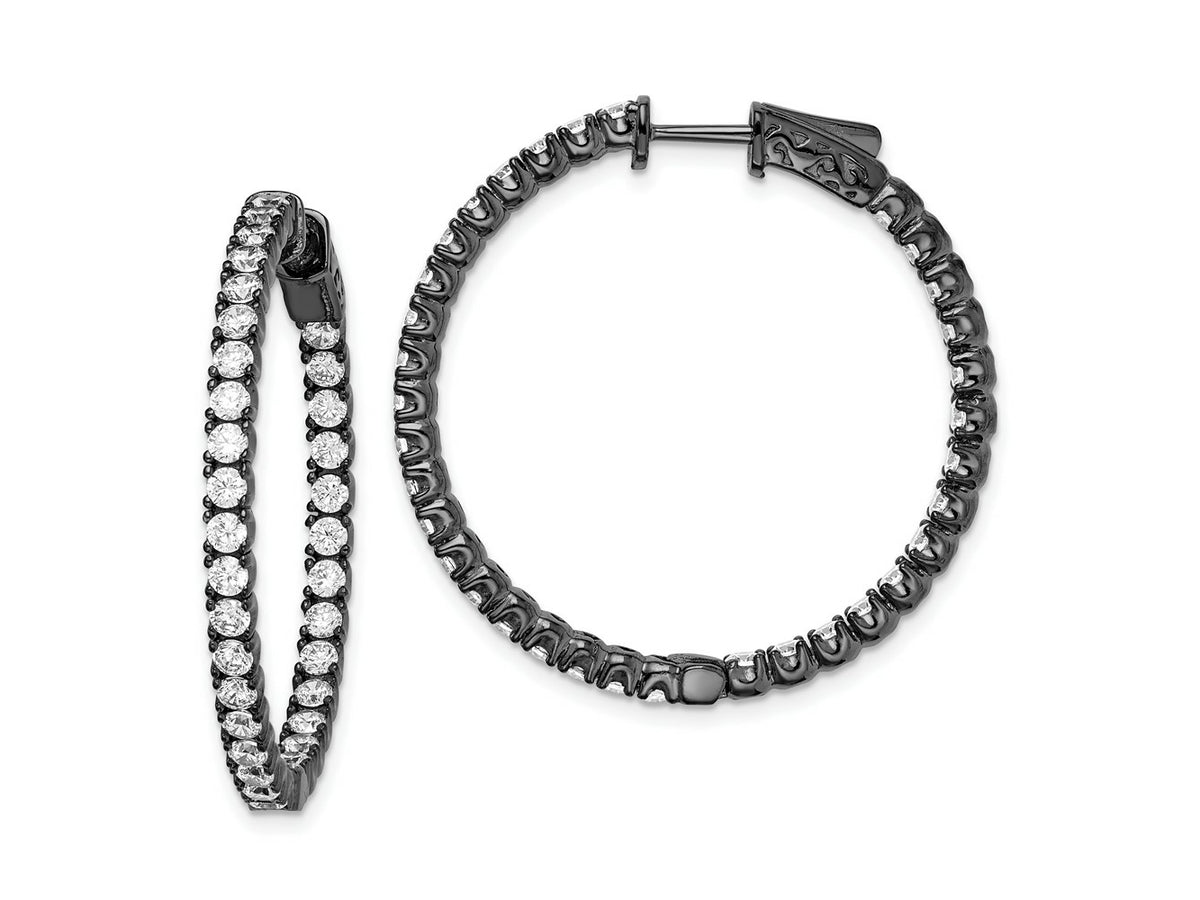 FJC Finejewelers 925 Sterling Silver Black Rhodium Plated CZ In and Out Round Hoop Earrings 34 x 34 mm