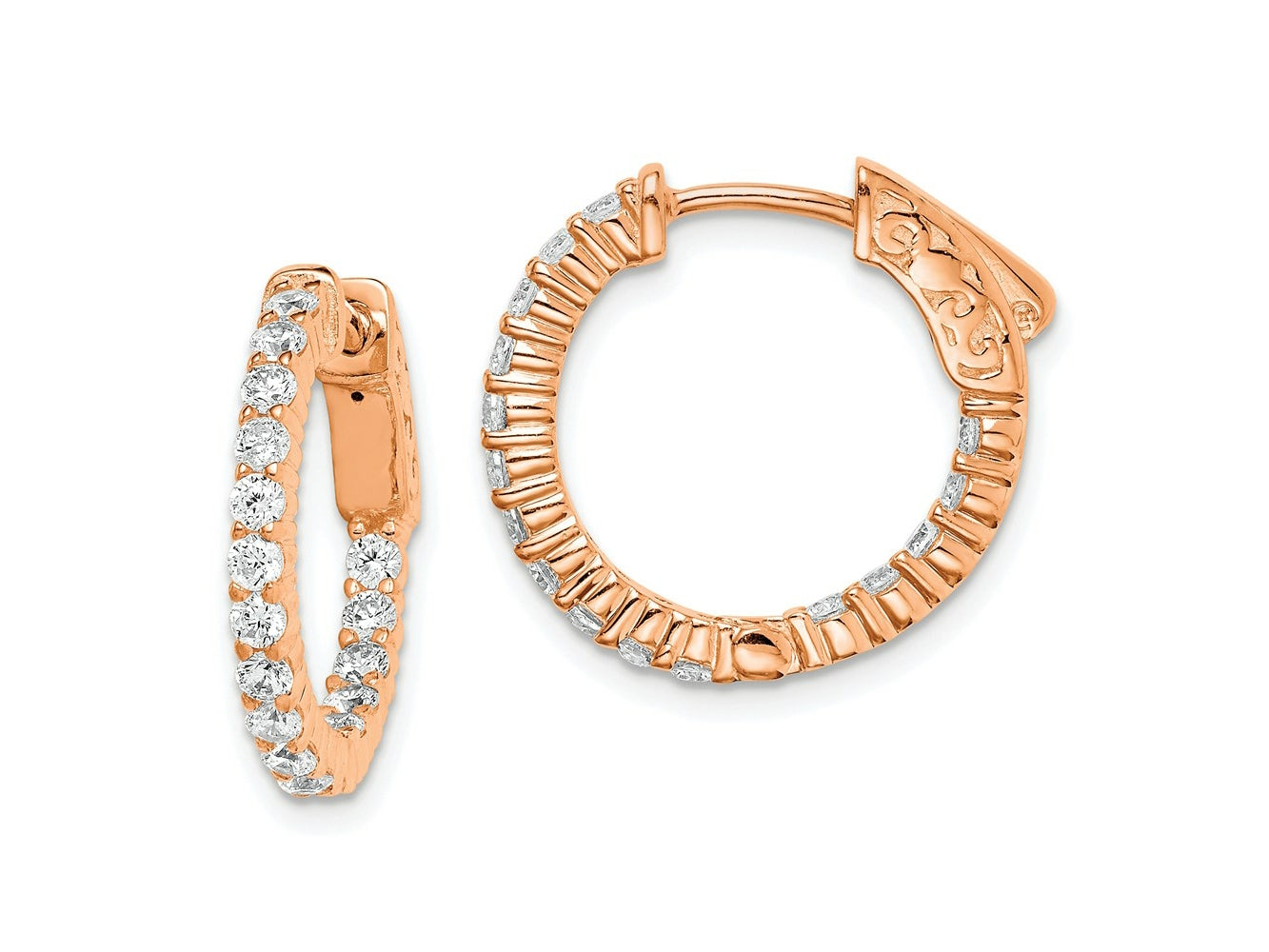 FJC Finejewelers 925 Sterling Silver Rose-tone CZ In and Out Hoop Earrings 18 x 19 mm