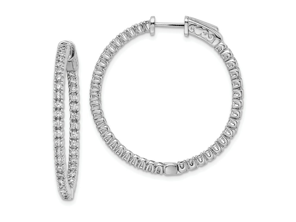 FJC Finejewelers 925 Sterling Silver Rhodium Plated CZ In and Out Round Hinged Hoop Earrings 35 x 32 mm