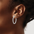 FJC Finejewelers 925 Sterling Silver Rhodium Plated In and Out CZ Round Hinged Hoop Earrings 28 x 29 mm