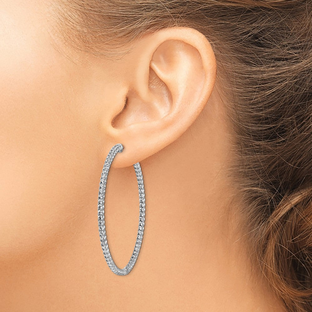 FJC Finejewelers 925 Sterling Silver Rhodium Plated CZ In and Out Round Hinged Hoop Earrings 50 x 50 mm