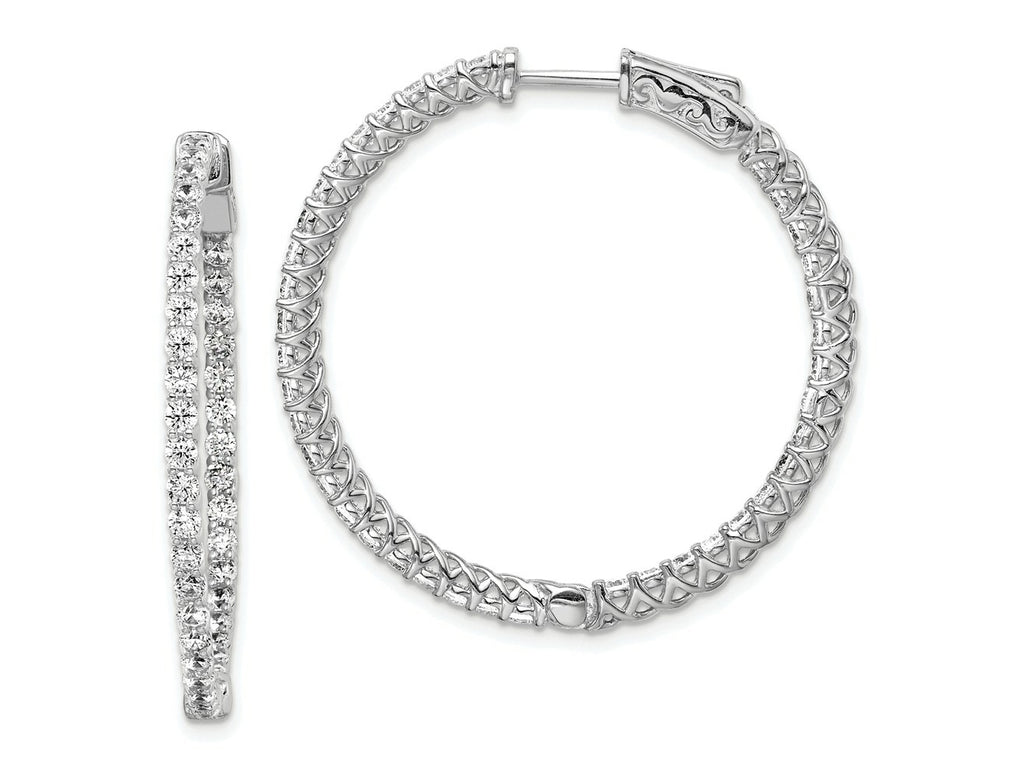 FJC Finejewelers 925 Sterling Silver  CZ 78 Stones In and Out Hinged Hoop Earrings 37 x 37 mm